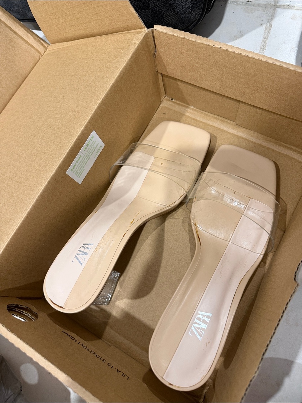 Zara Clear Strap Beige Slide Mules